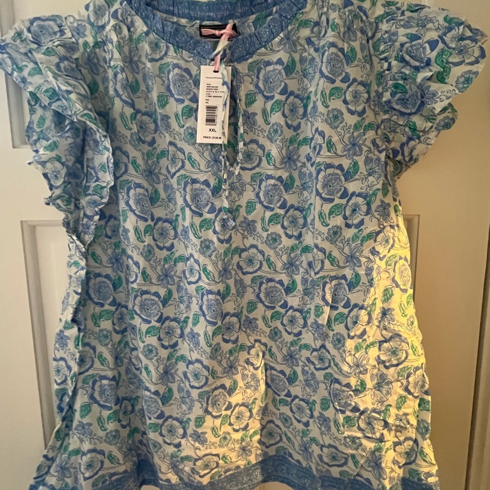 Vineyard Vines Blue and Green Floral Top